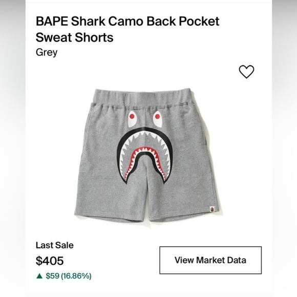 BAPE Shark Camo Back Pocket Sweat Shorts Men’s Size S - Picture 5 of 5